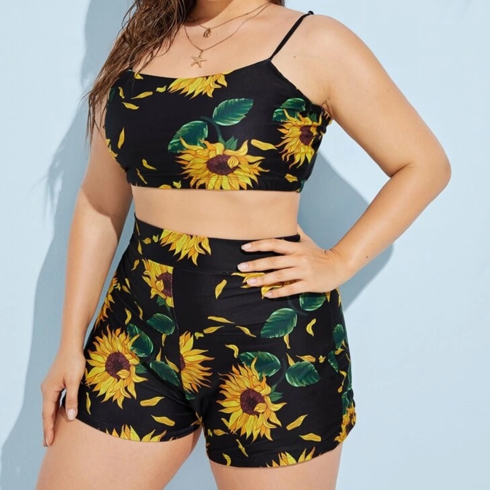 Novelty Sunflower Floral Print Bathing Suit
